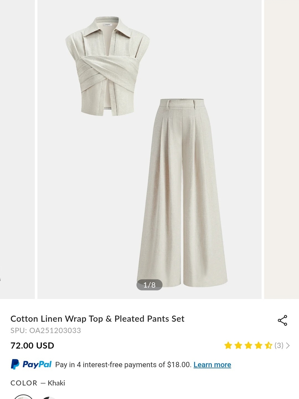 Light Cream Draped Crop Top & Wide Leg Pants Set - Picture 6 of 8